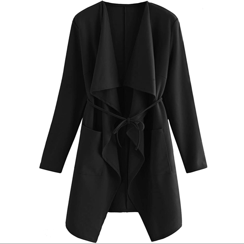 Black Duster Cardigan Open Front Waterfall